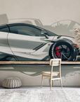 Papier peint voitures - voiture de sport blanche sur fond clair