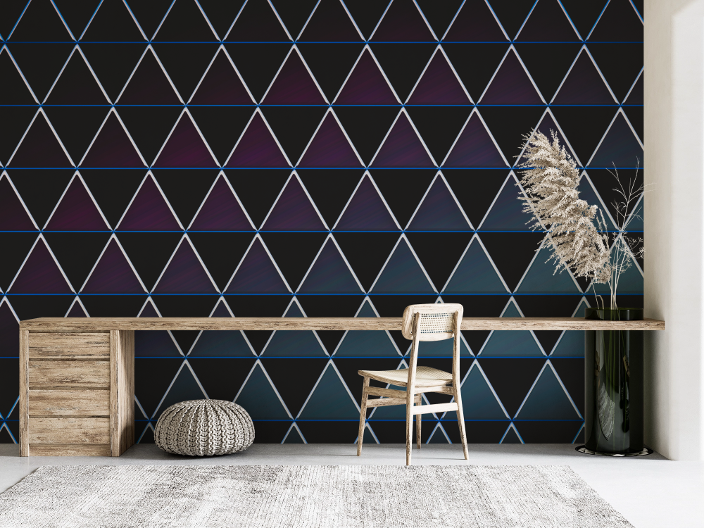 Papier peint géométrique - triangles imbriqués bleus et noirs