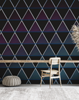 Papier peint géométrique - triangles imbriqués bleus et noirs