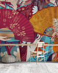 Papier peint nature - éventails japonais traditionnels colorés