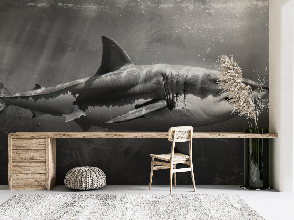 Papier peint animaux - requin blanc majestueux en noir et blanc
