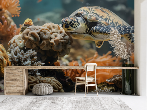 Animal wallpaper - sea turtle resting on the reef