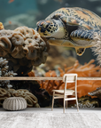 Papier peint animaux - tortue de mer se posant sur le récif
