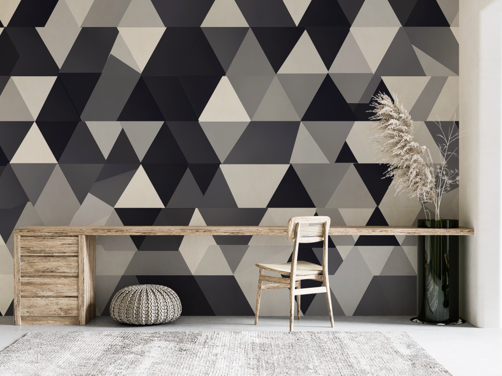 Papier peint géométrique - mosaïque de triangles gris et noirs
