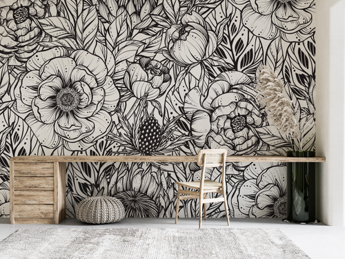Nature wallpaper - black and white rose garden