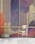 Papier peint géométrique - arches art déco orange et violettes