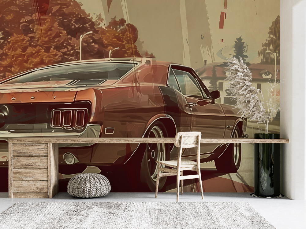 Papier peint voitures - voiture de collection orange dans la rue