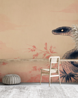Papier peint animaux - serpent noir dans les buissons roses