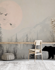 Papier peint animaux - ours noir dans la forêt brumeuse
