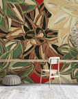 Papier peint nature - feuillage et fleurs d'antan dorées