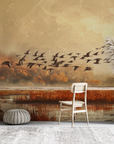 Papier peint animaux - oiseaux migrateurs au coucher du soleil