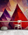 Papier peint géométrique - sommets de montagnes facettés violet et rouge