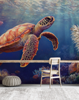 Papier peint animaux - tortue marine glissant dans l'océan azur