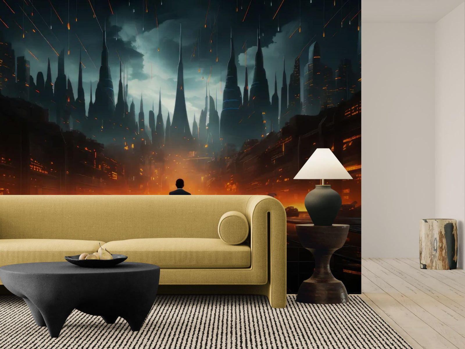 papier peint futuriste - cité incendiaire