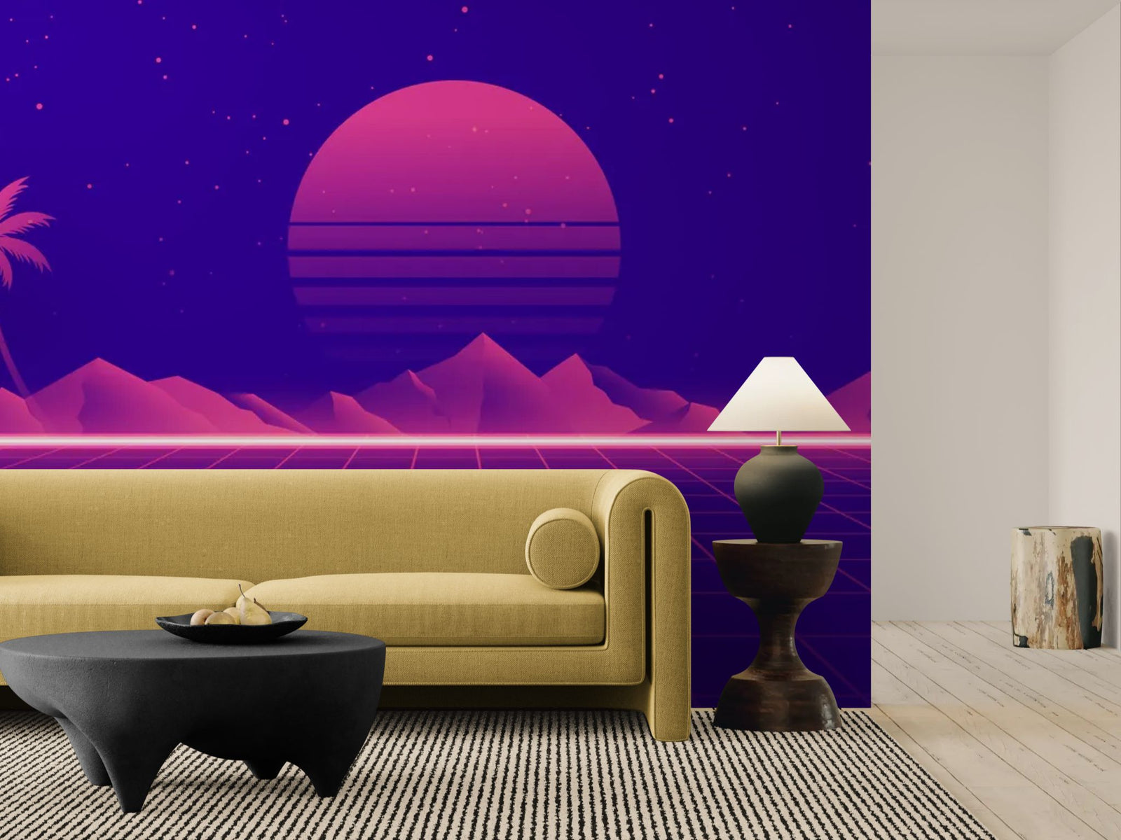 Papier peint rétro futuriste – paysage synthwave violet