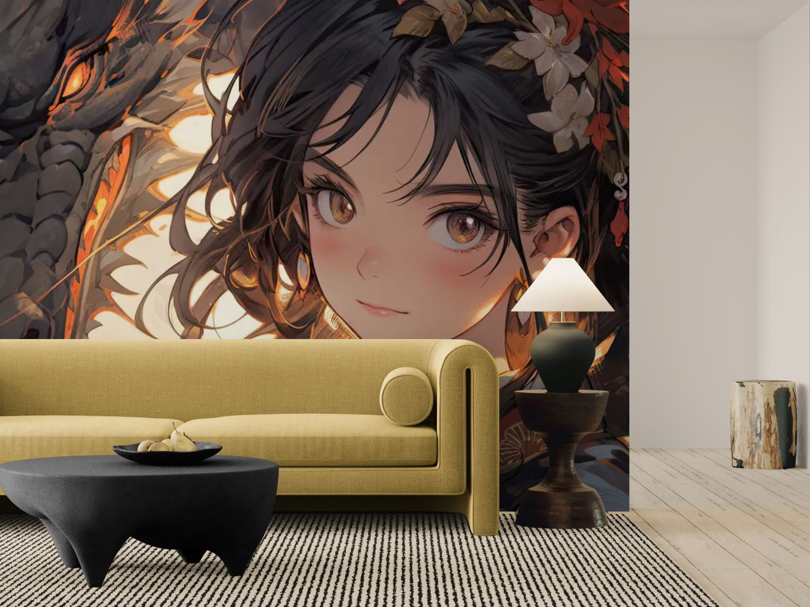 Papier Peint Japonais - Gardienne du Dragon de Feu