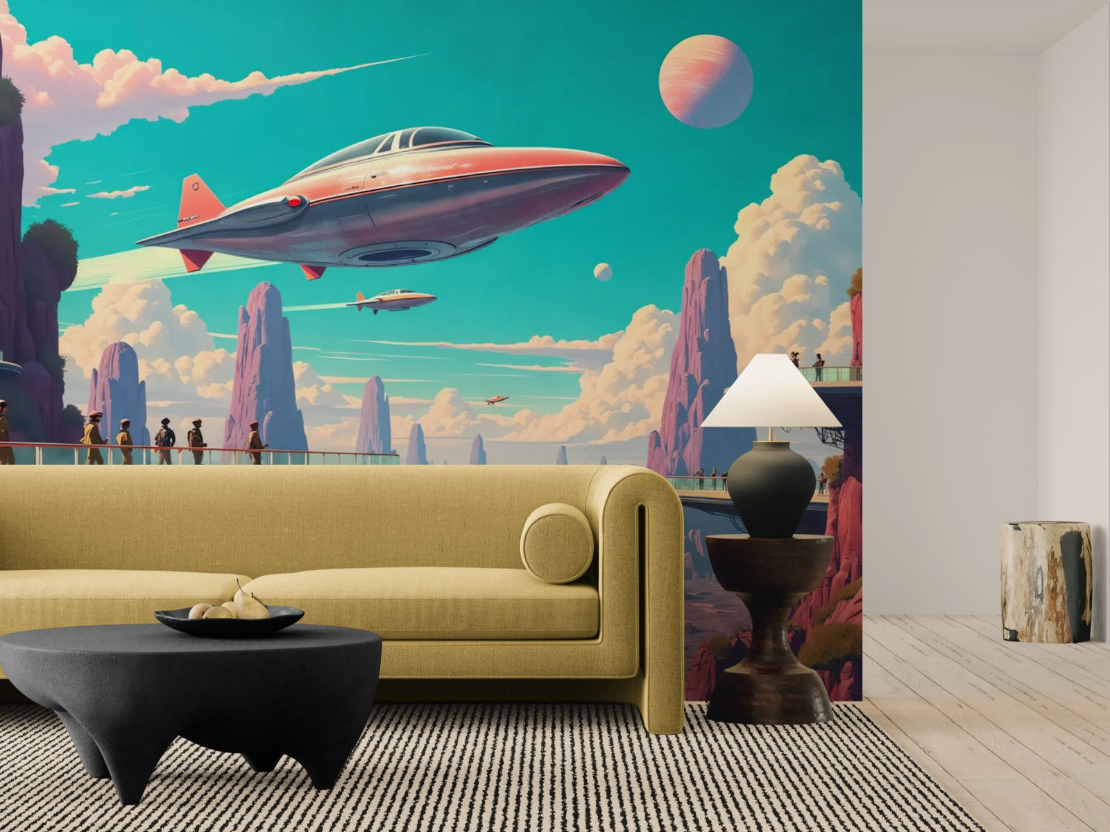 Papier Peint Rétro-Futuriste — Horizons Turquoise de Cassiopée