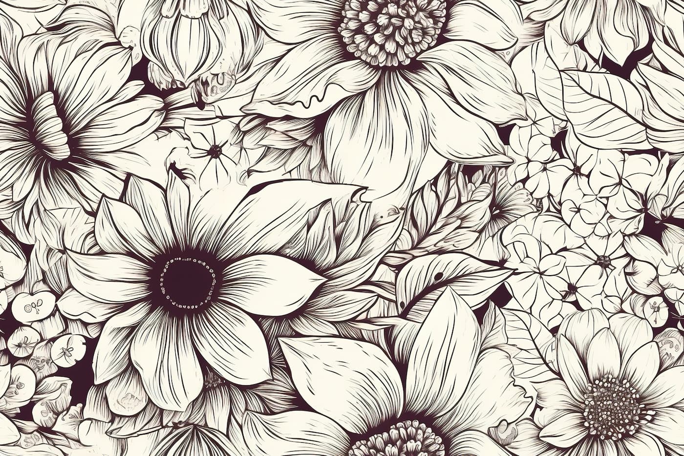 Black and White Wallpaper - Fine Illustration Flowers