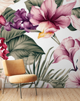 Papier peint fleuri - roses pourpres baroques