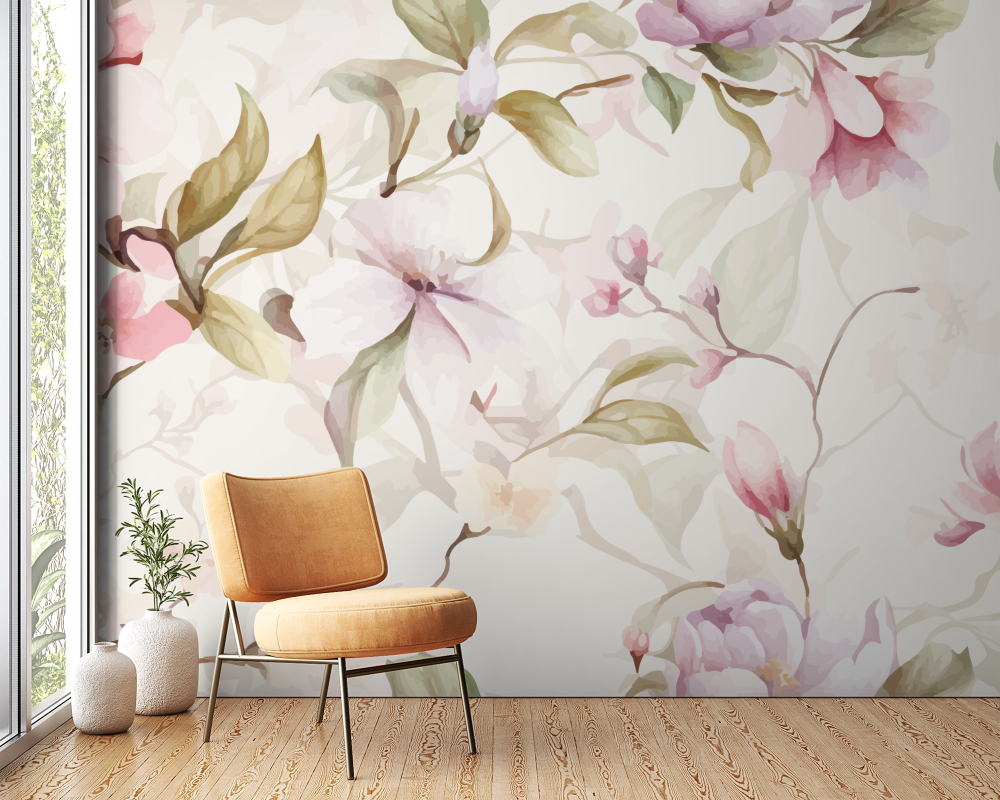 Papier peint fleuri - bouquet aquarelle délicat