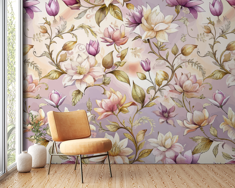 Papier peint fleuri - bouquet sauvage aquarelle
