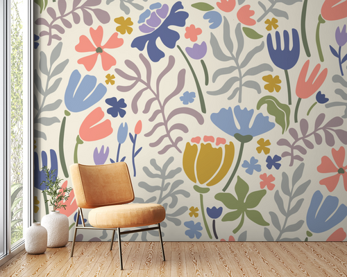 Floral wallpaper - stylized mustard flowers
