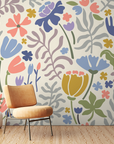 Papier peint fleuri - fleurs stylisées moutarde