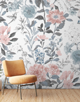 Papier peint fleuri - dahlia vintage pastel