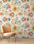 Papier peint fleuri - millefleurs jaune rétro