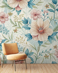 Papier peint fleuri - aquarelle bleu pastel