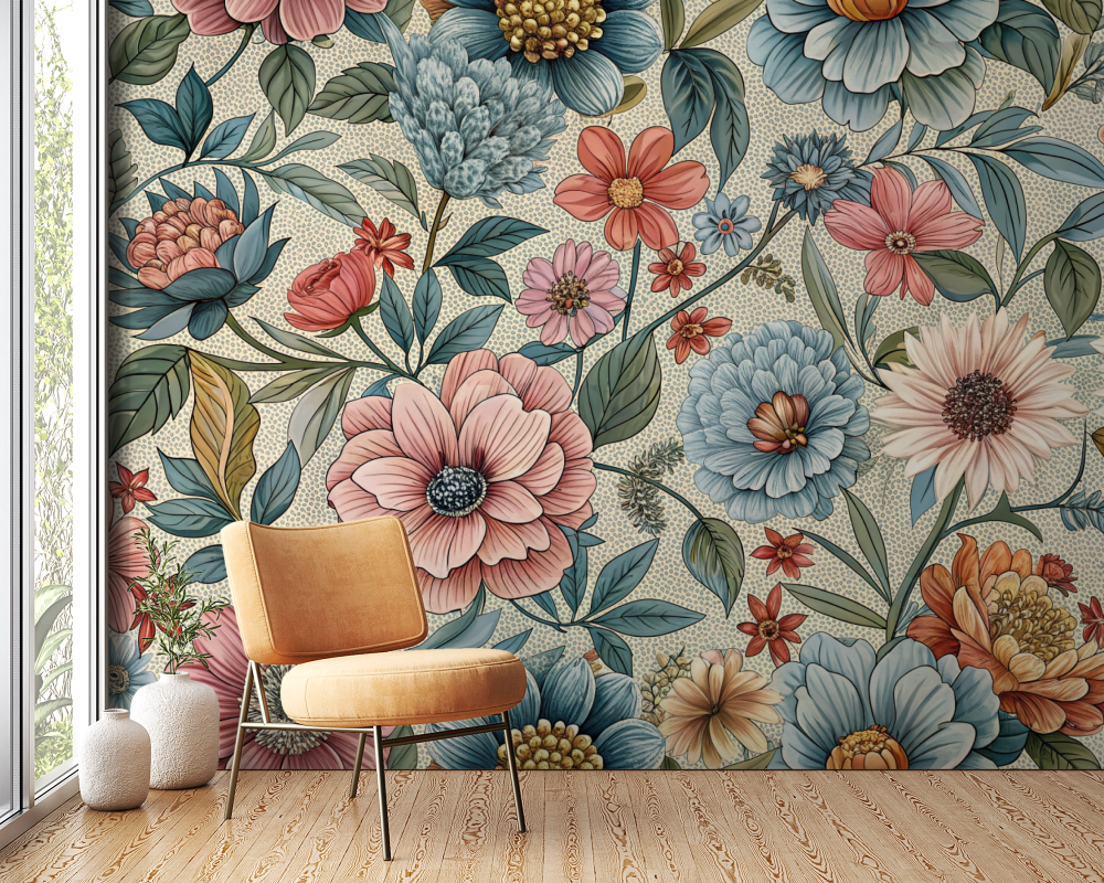 Papier peint fleuri - tapisserie de fleurs anglaises