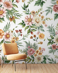 Papier peint fleuri - millefleurs champêtre frais