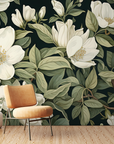 Papier peint fleuri - magnolia blanc moderne