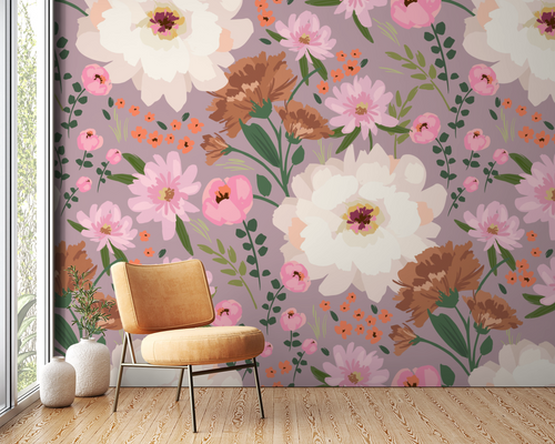 Floral wallpaper - vintage lilac peonies