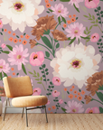 Papier peint fleuri - pivoines lilas vintage