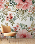 Papier peint fleuri - roses sauvages champêtres
