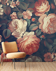 Papier peint fleuri - roses baroques sombres