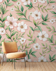 Papier peint fleuri - roses champêtres pastel