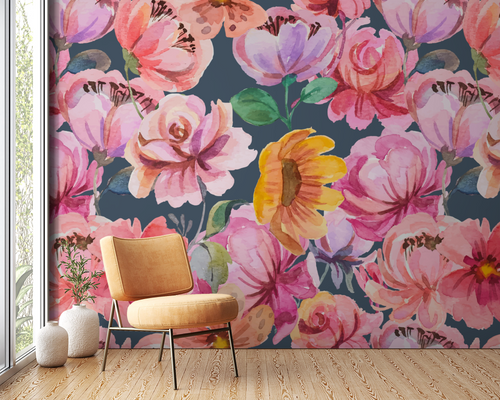 Floral wallpaper - watercolor multi-colored bouquet