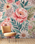 Papier peint fleuri - pivoines roses romantiques