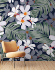 Papier peint fleuri - marguerites fond sombre