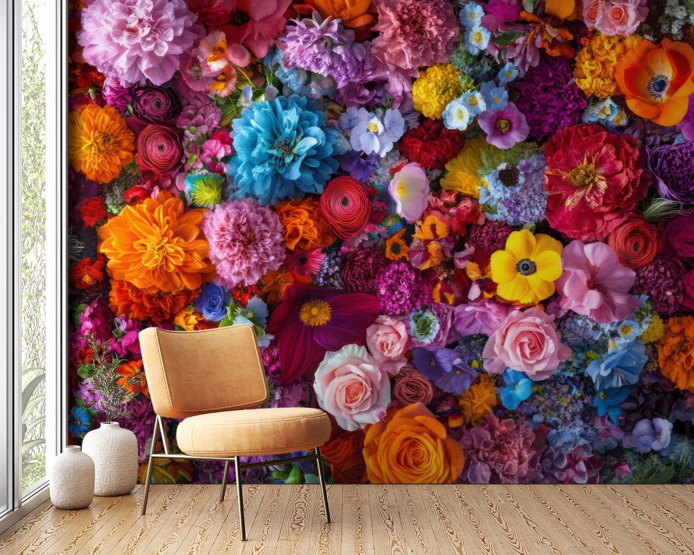 Papier peint fleuri - tapis floral multicolore