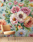 Papier peint fleuri - bouquet d'antan coloré