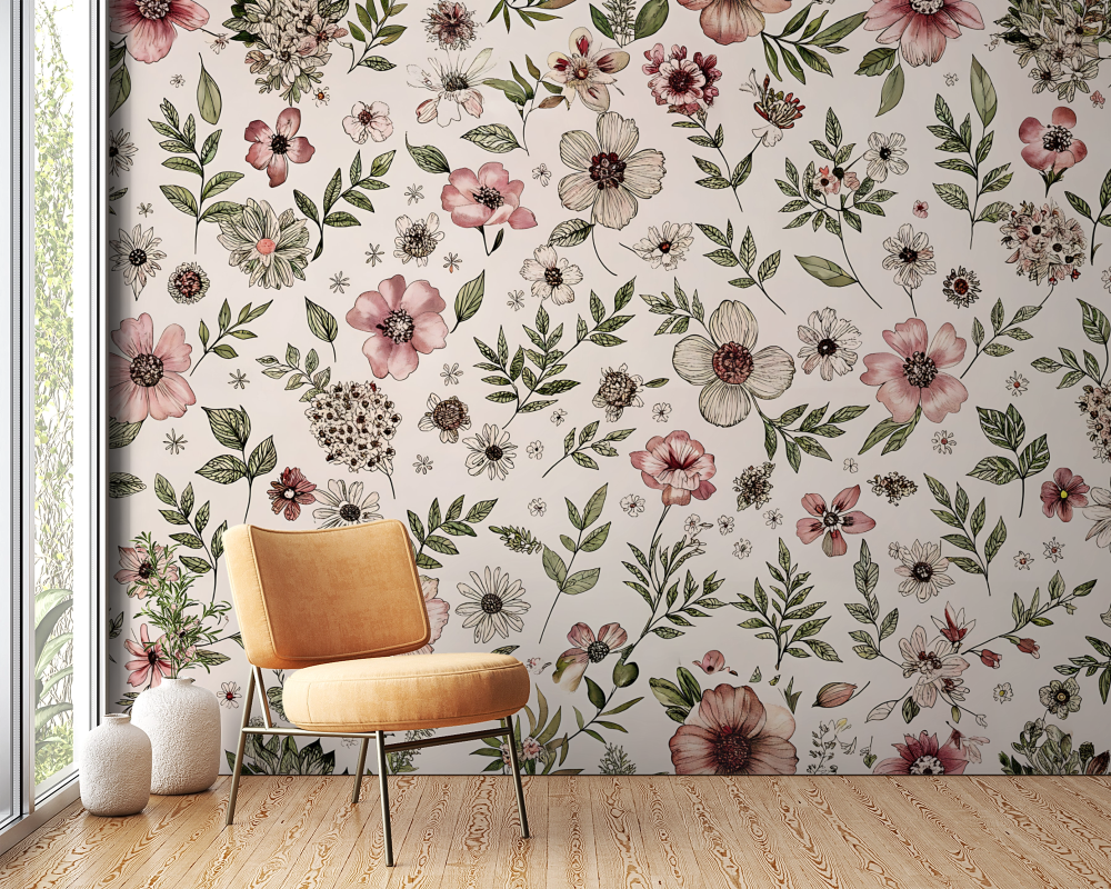 Papier peint fleuri - petites fleurs vintage