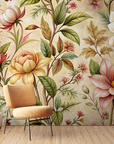 Papier peint fleuri - pivoines classiques dorées