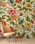 Papier peint fleuri - tapisserie vintage ocre