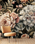Papier peint fleuri - pivoines d'antan crème