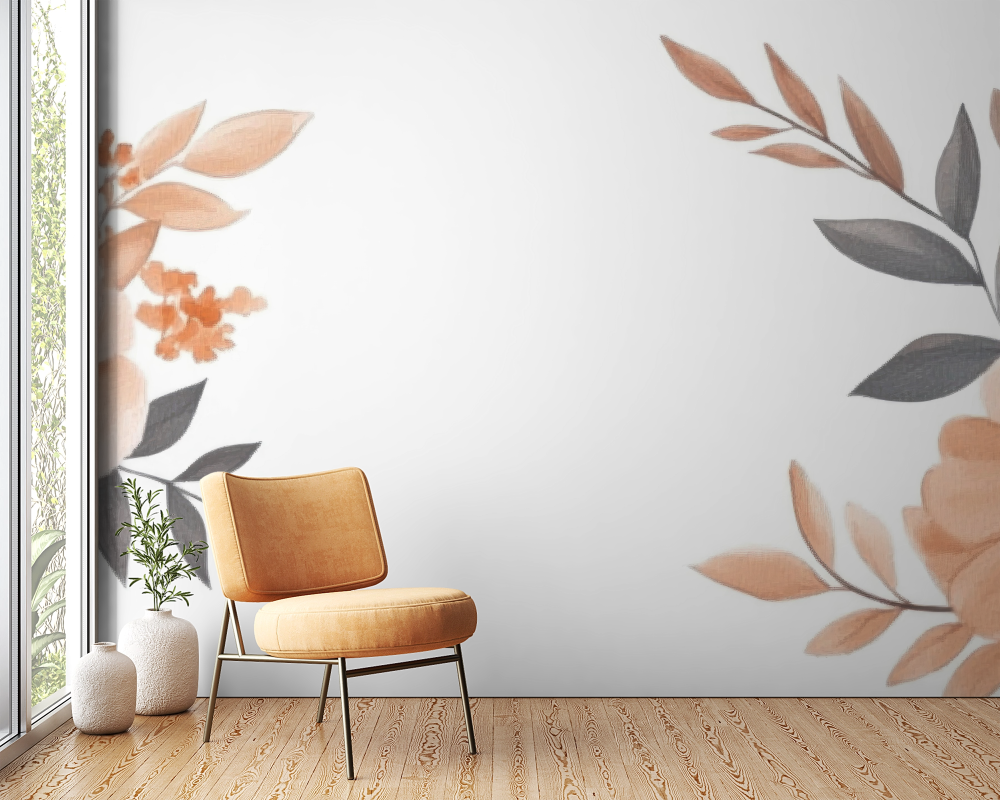 Papier peint fleuri - cadre aquarelle rose