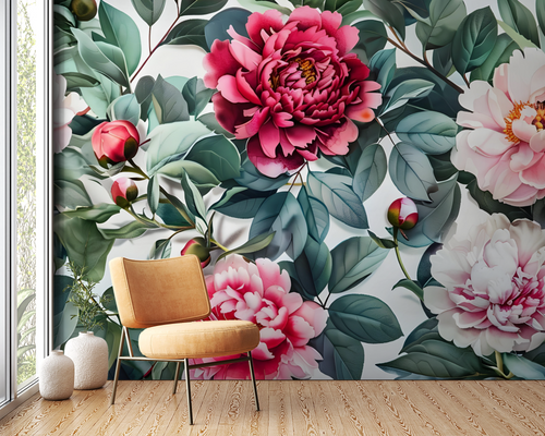 Floral wallpaper - natural fresh roses