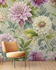 Papier peint fleuri - tapisserie pivoines lilas